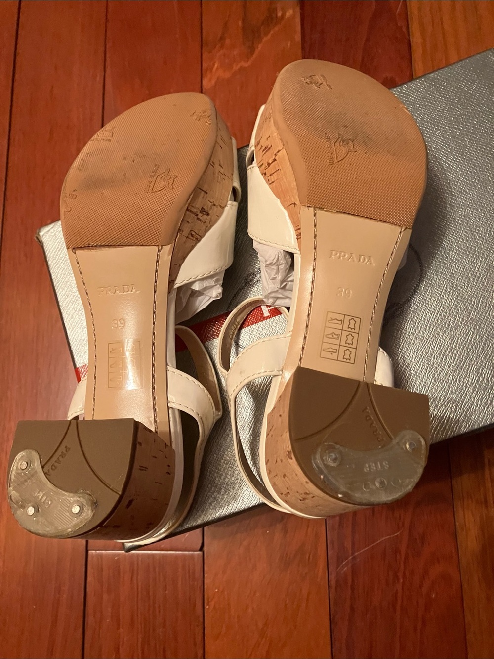 Prada Cream Leather Cross-Vamp Slingback Sandals - Picture 3 of 5